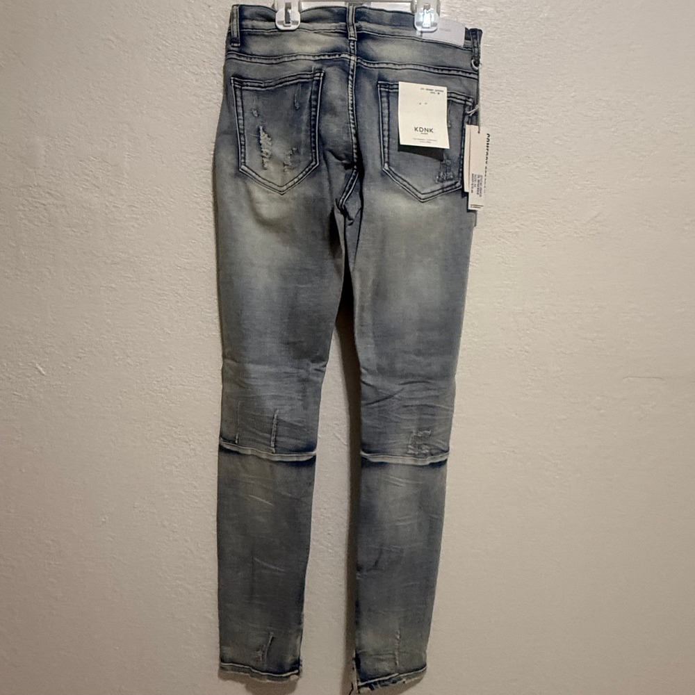 KDNK Mens 32" Distressed Skinny Jeans Light Wash Blue Ankle Zip 1141411 NEW NWT - Picture 14 of 16